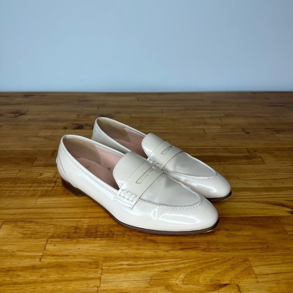 J. Crew Ryan Patent Leather Cream Slip On Loafers Flats Size 7.5